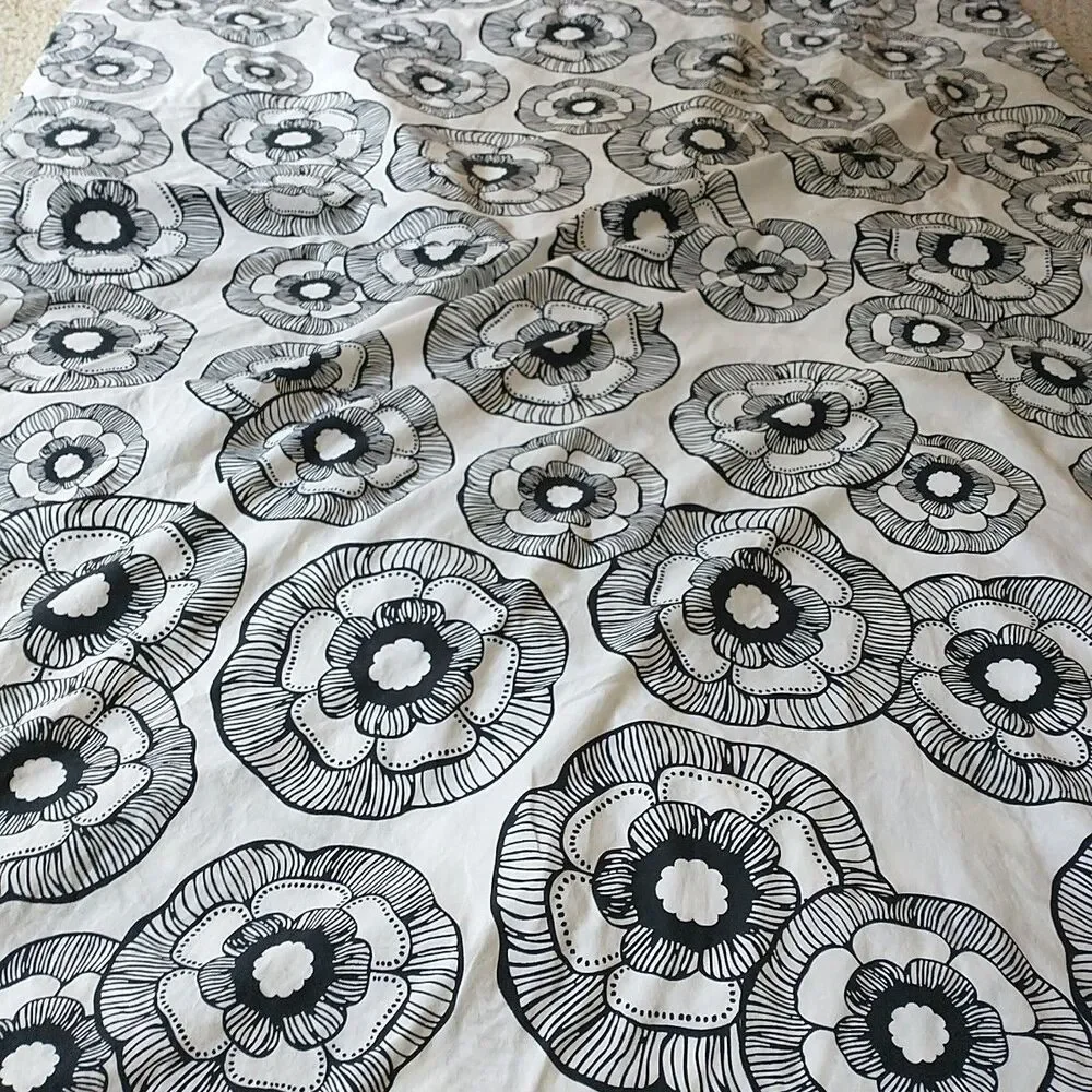 Pottery Barn Dorm Twin Mini Fleur Duvet Cover Black White Floral Organic Cotton